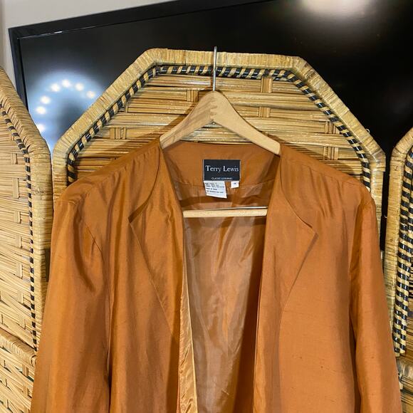 Terry Lewis 100% Silk Duster Coat Rust Copper Long Jacket 1X autumncore - Picture 6 of 7